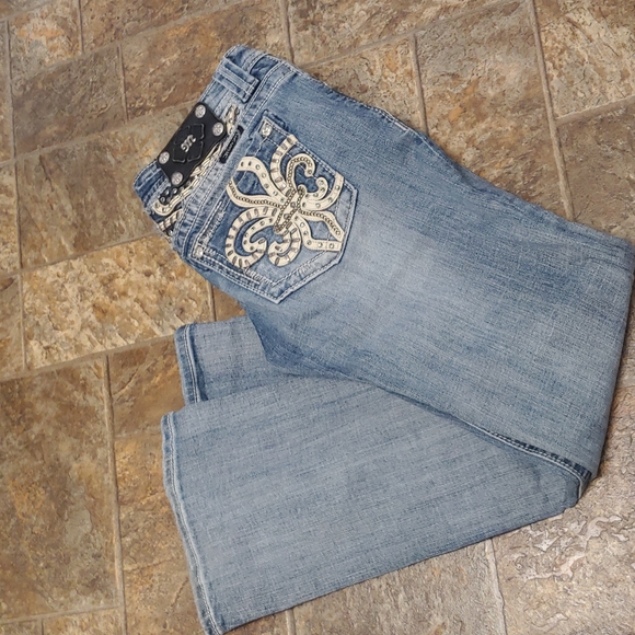 Miss Me Denim - Miss Me jeans with lots of rhinestones, leather, and silver. Sz.28
